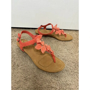 Koolaburra Arely Floral Sandals Low Wedge Ember Glow Coral Size 7 Women's